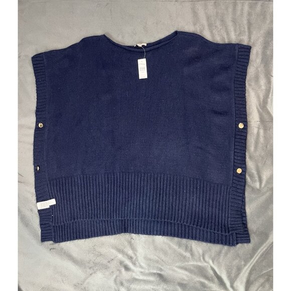 Loft Womens Sweater The Modern Poncho Blue Gold Buttons Size XS S - Picture 5 of 13